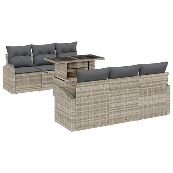 vidaXL Trädgårdsoffset med kudde 7 pcs Ljusgrå Poly rattan