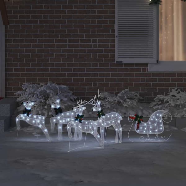 vidaXL LED Reinsdyr 5 pcs Hvit stoff