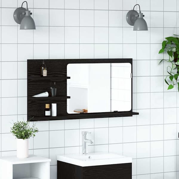 vidaXL Baderomsspeilskap svart eik 90x11x45 cm konstruert tre