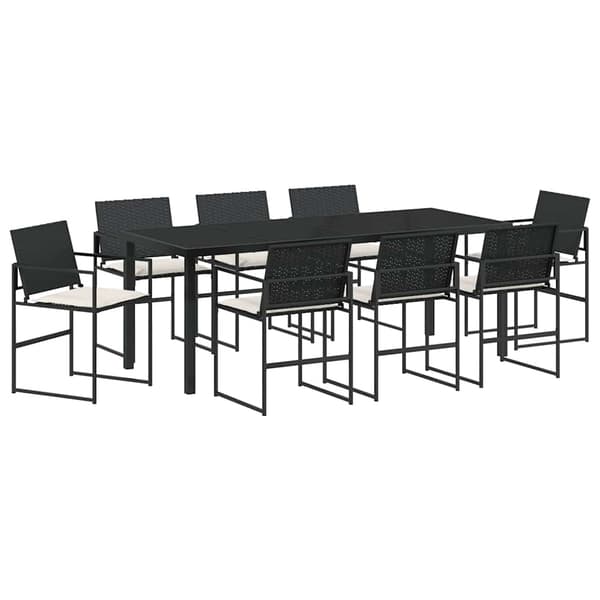 vidaXL Trädgårdsmöbelset 9 pcs Svart Pulverlackerat stål