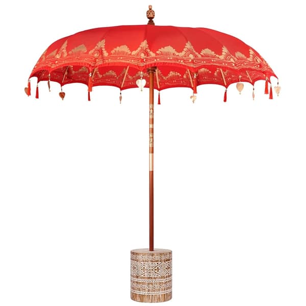 vidaXL Balinesisk Parasol 260 Rød 210-220 cm Bomull og solid tre