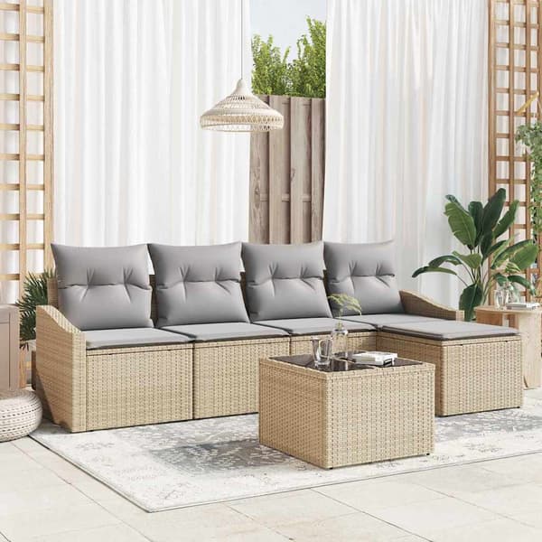vidaXL Soffgrupp med kudde 6 delar Beige polyrotting
