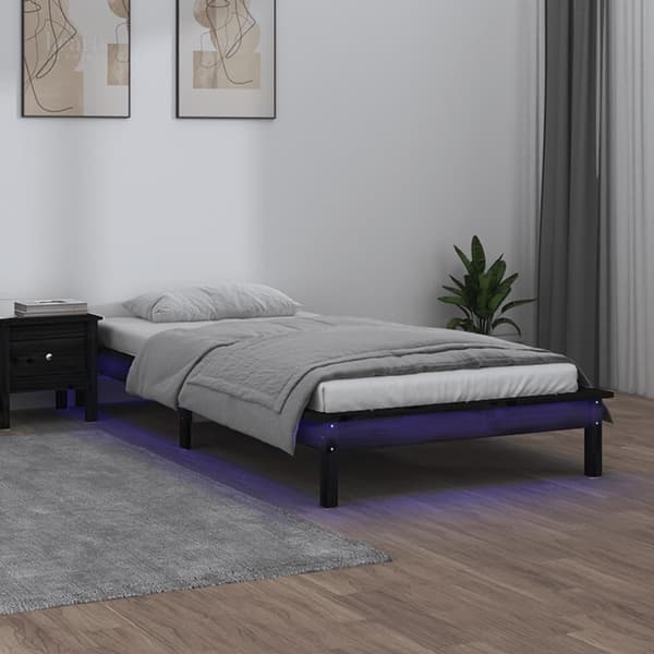 vidaXL Sengeramme med LED svart 75x190 cm Small Single heltre