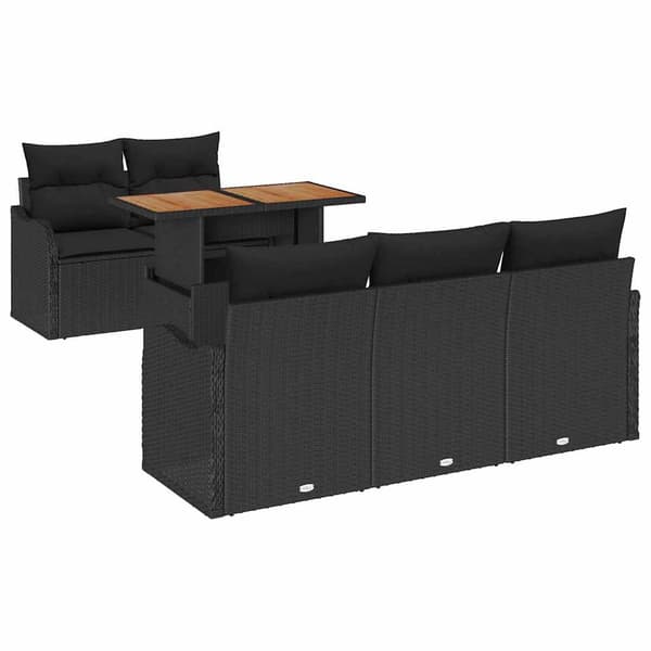 vidaXL Trädgårdsoffset med kudde 6 pcs Svart konstrotting