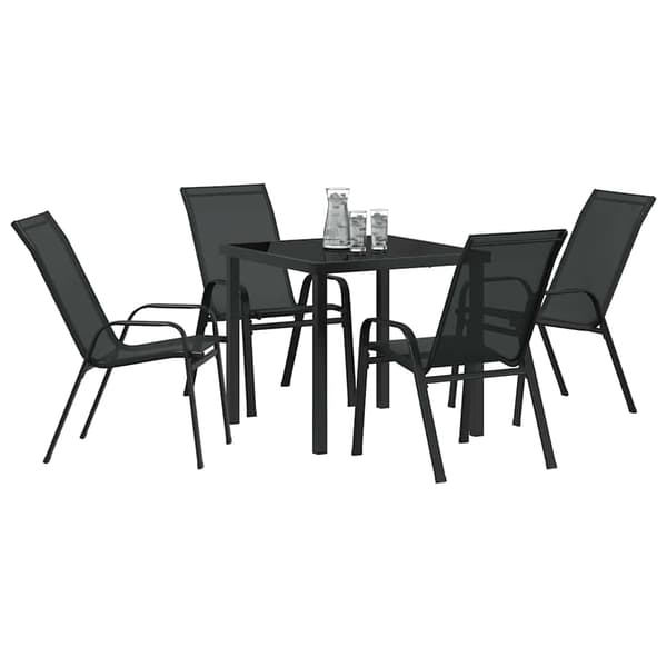 vidaXL Trädgårdsmöbelset 5 pcs Svart Pulverlackerad stål