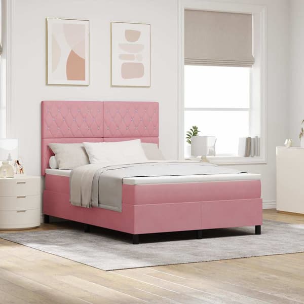 vidaXL LED Box Säng med madrass Rosa 140 x 200 cm Sammet
