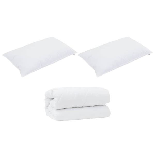 vidaXL Duntäcke med Kuddar 3 pcs Vit Mikrofiber och Dunfjäder