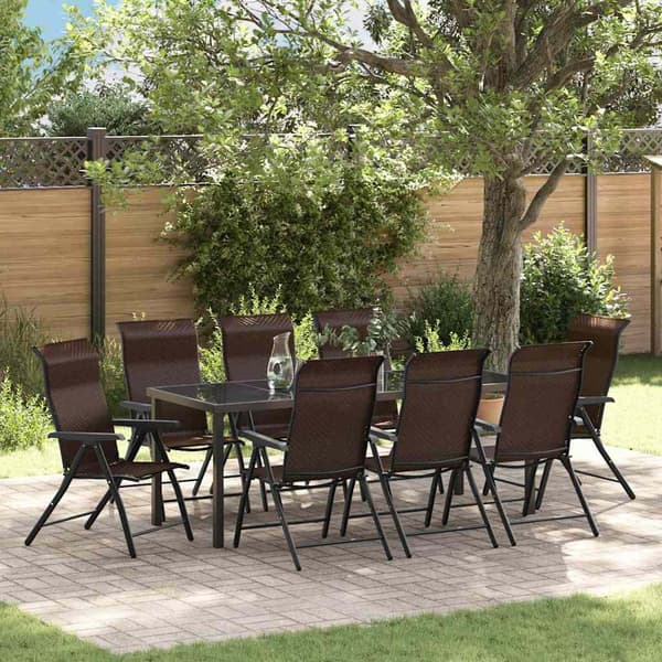 vidaXL Trädgårdsmöbelset 9 pcs Brun Pulverlackerat stål