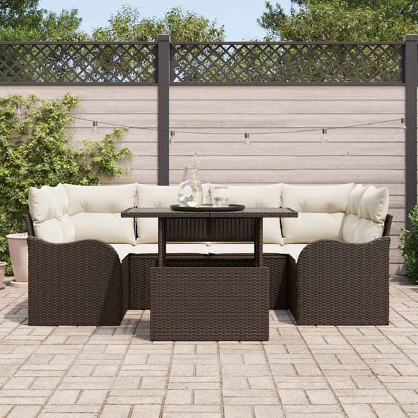 vidaXL Trädgårdsoffset med kudde 7 pcs Brun Poly rattan
