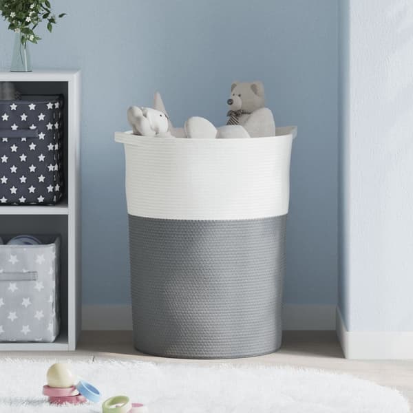 vidaXL Förvaringskorg grå och vit Ø49x65 cm bomull