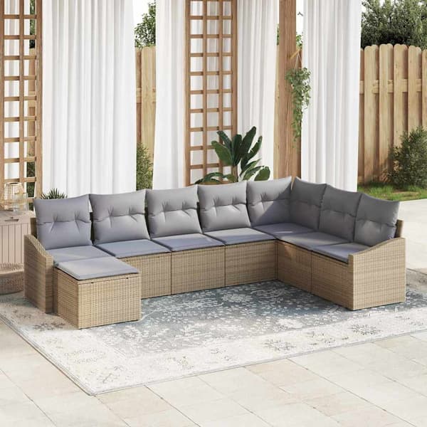 vidaXL Soffgrupp med dyna 8 delar Beige polyrotting
