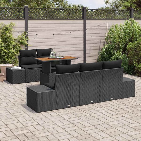 vidaXL Trädgårdsmöbelset med kudde 6 pcs Svart och Brunt