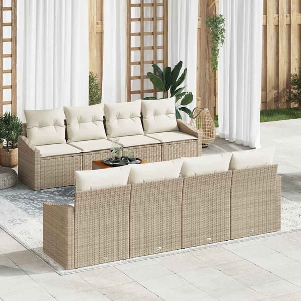 vidaXL Trädgårdsoffset med kudde 9 pcs Beige konstrotting
