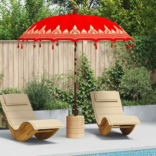 vidaXL Balinesisk Parasol Rød (210-220) x 260 cm Bomull og solid tre