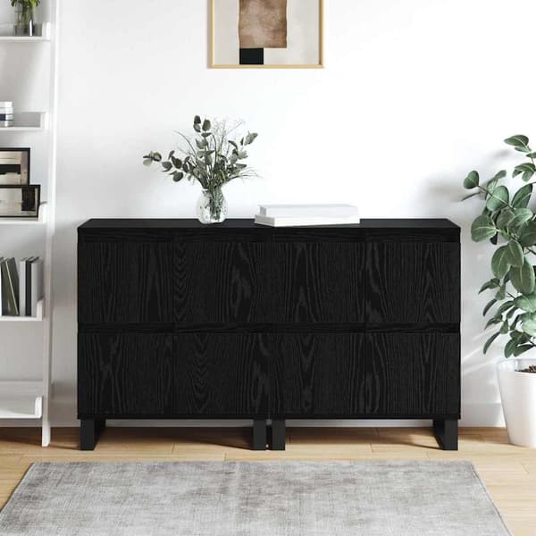 vidaXL Serviesskap 2 pcs Svart Eik 60 x 35 x 70 cm