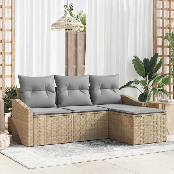 vidaXL Soffset med kudde 4 pcs Beige konstrotting
