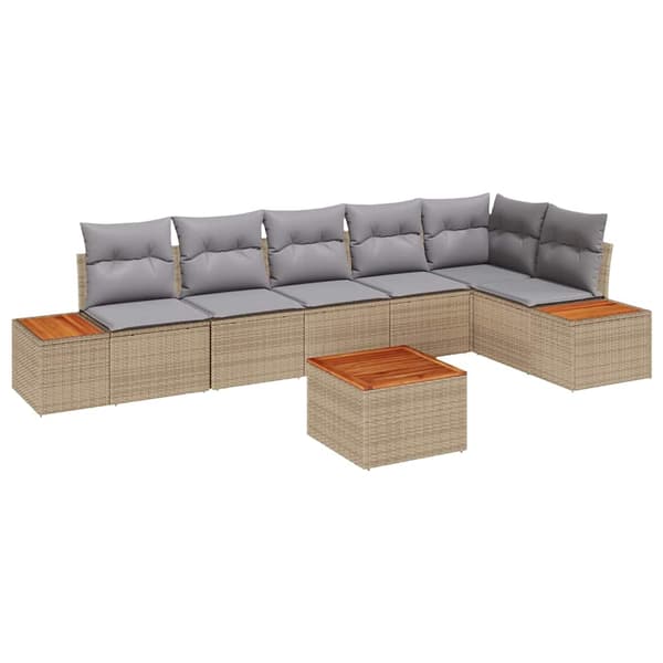vidaXL Trädgårdsoffset med kudde 7 pcs Beige Poly rattan