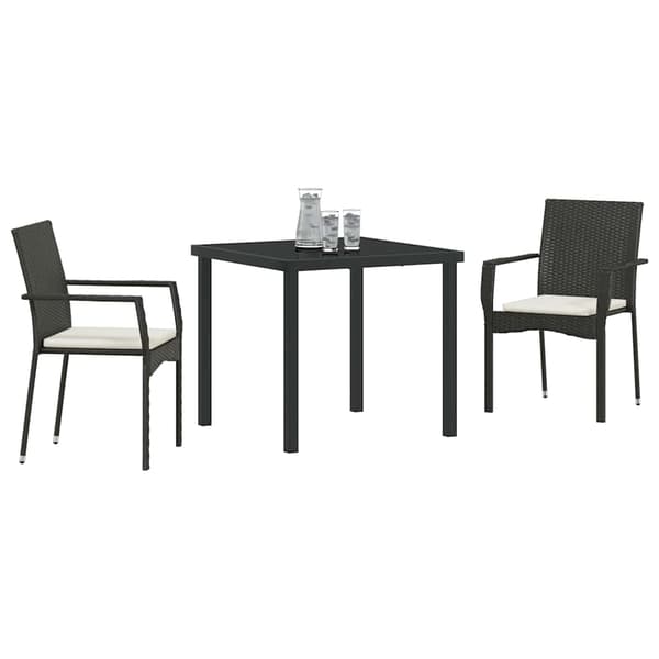 vidaXL Trädgårdsmöbelset med kudde 3 pcs Svart konstrotting