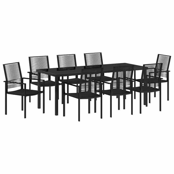 vidaXL Trädgårdsmöbelset 9 pcs Svart Pulverlackerat stål