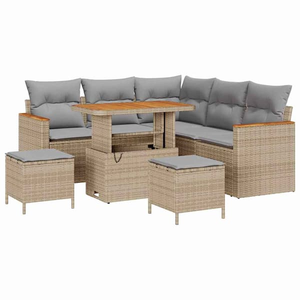 vidaXL Trädgårdsoffset 8 pcs Beige konstrotting