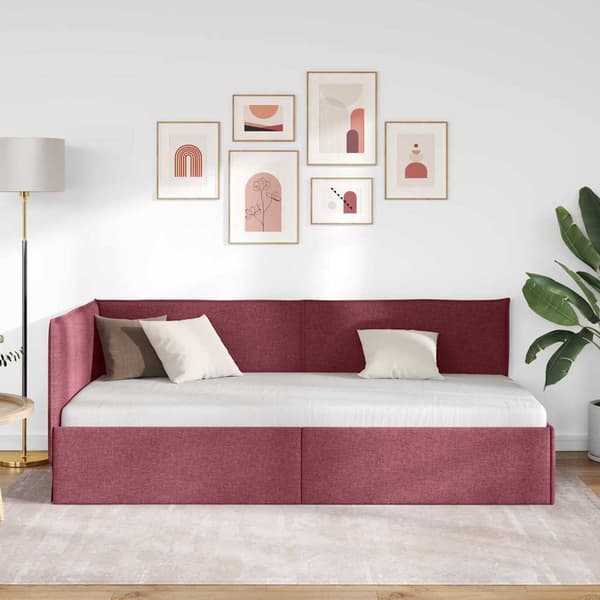 vidaXL Hörnssängram Vinröd 100 x 200 cm tyg