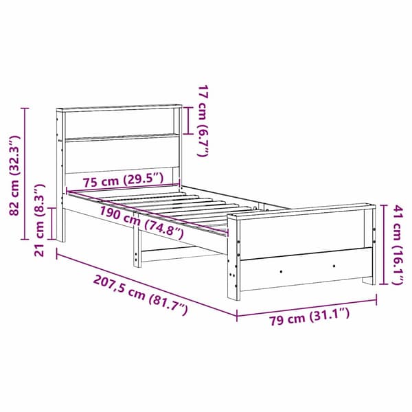 vidaXL Sengestamme med hodegjerde Brun 75 x 190 cm Konstruert tre