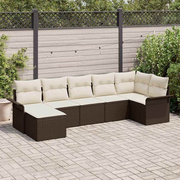 vidaXL Trädgårdsoffset med kudde med lagring 7 pcs Brun Poly rattan