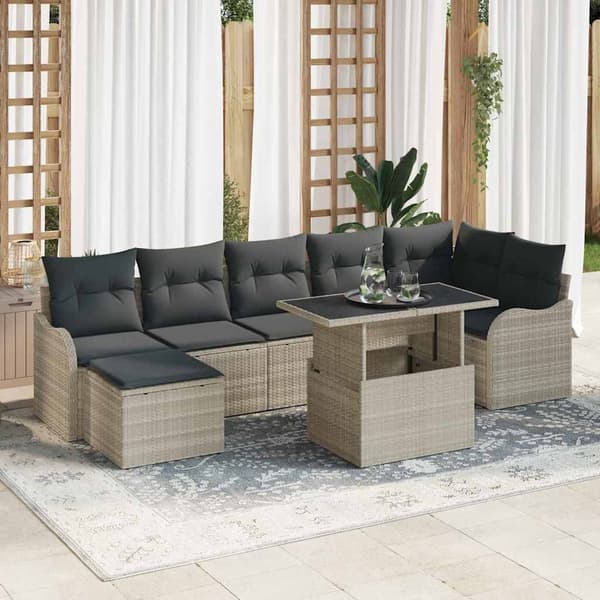 vidaXL Trädgårdsoffset med kudde 8 pcs Ljusgrå Poly rattan