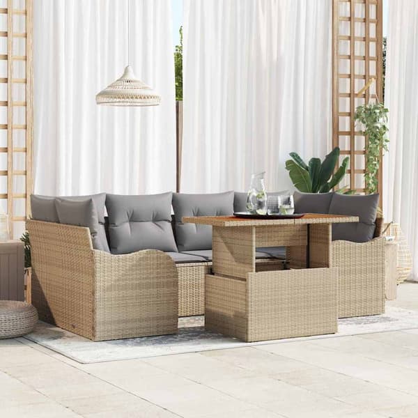 vidaXL Trädgårdsoffset med lagring 7 pcs Beige Poly rattan