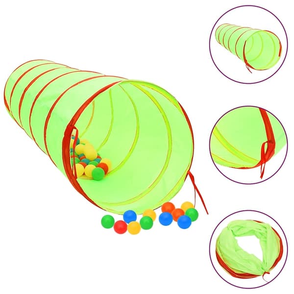 vidaXL Lektunnel med 250 bollar grön 175 cm polyester