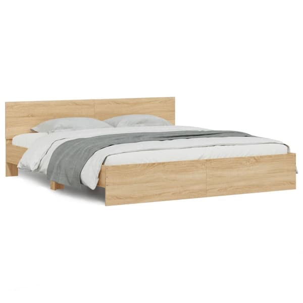 vidaXL Sengeramme med hodegavl sonoma eik 160x200 cm