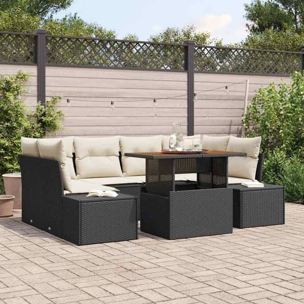 vidaXL Trädgårdsoffset med lagring 7 pcs Svart Poly rattan