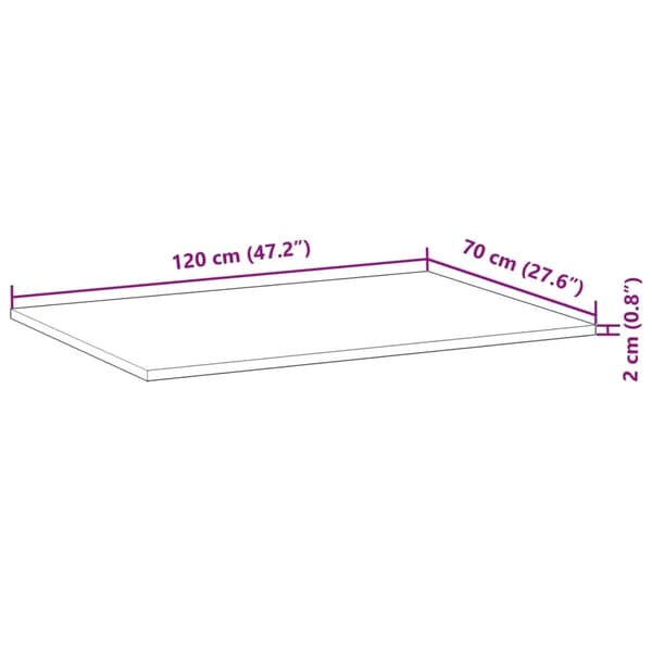 vidaXL Bordplate rektangulær 120x70x2 cm heltre akasie