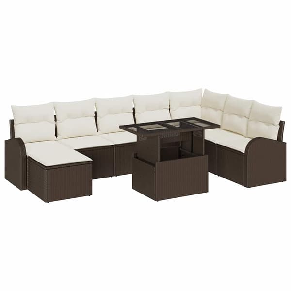 vidaXL Trädgårdsoffset med lagring 9 pcs Brun Poly rattan