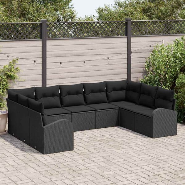 vidaXL Soffgrupp 9 delar Svart polyrotting