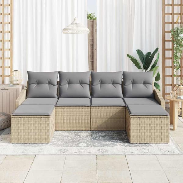 vidaXL Soffgrupp med dyna 6 delar Beige polyrotting
