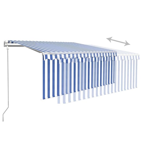 vidaXL Automatisk markis m. vindsensor rullgardin LED 3,5x2,5m blå/vit