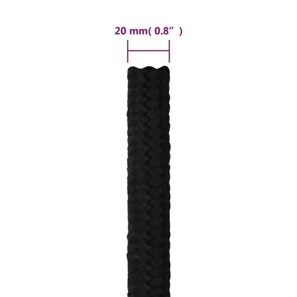 vidaXL Arbeidstau svart 20 mm 25 m polyester