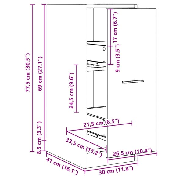 vidaXL Apotekskap brun eik 30x41x77,5 cm konstruert tre