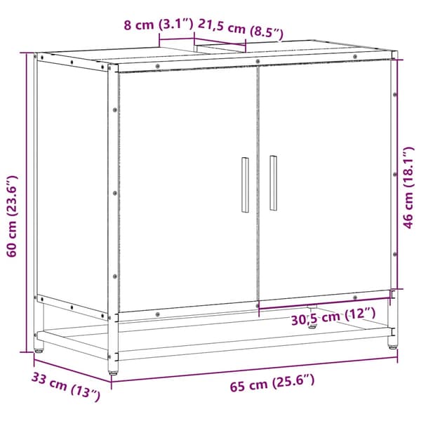 vidaXL Baderomsskap Sonoma eik 65x33x60 cm konstruert tre