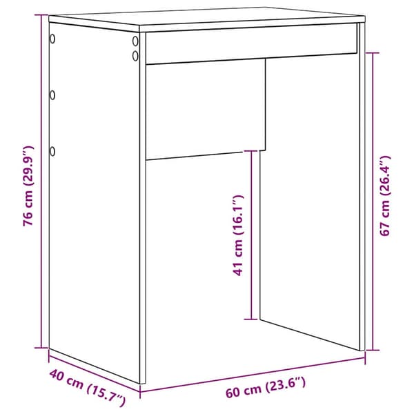 vidaXL Skrivebord Artisan Eik 60 x 40 x 76 cm