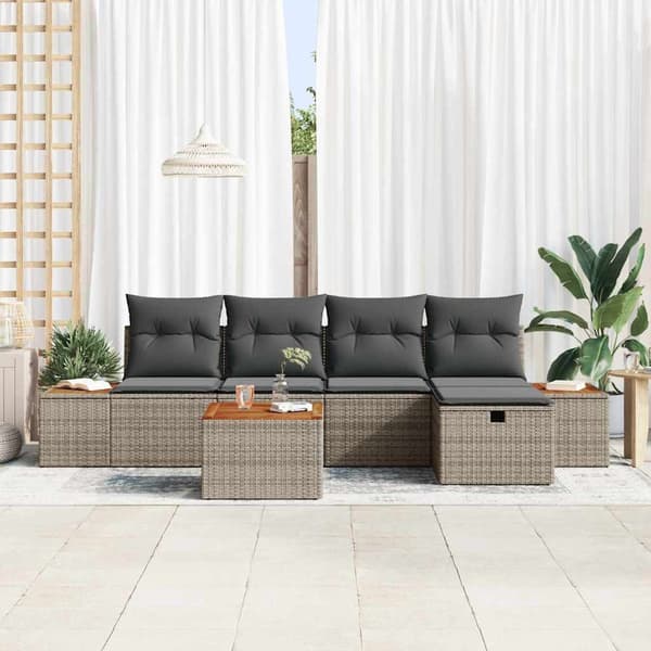 vidaXL Trädgårdsoffset med kudde 6 pcs Grå Poly rattan