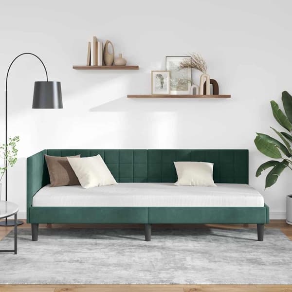 vidaXL Hörnssängram Mörkgrön 80 x 200 cm Sammet