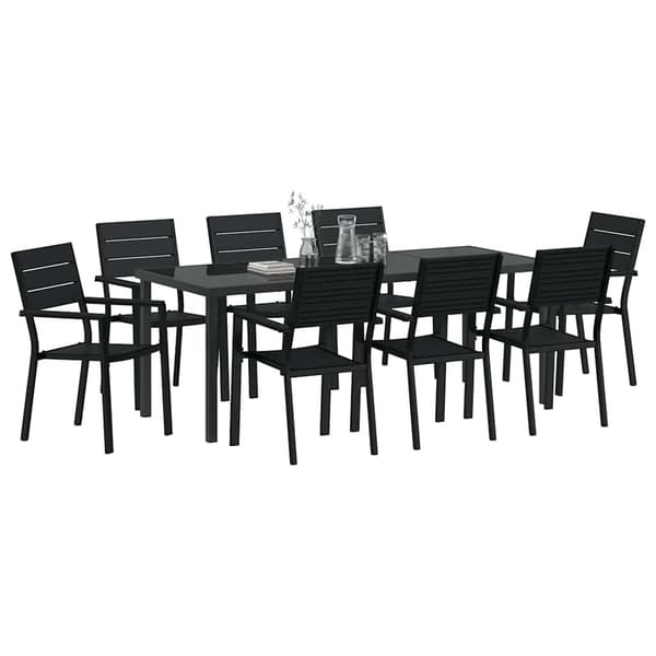 vidaXL Trädgårdsmöbelset 9 pcs Svart Pulverlackerat stål