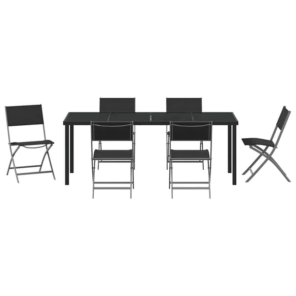 vidaXL Trädgårdsmöbelset 7 pcs Svart Pulverlackerat stål
