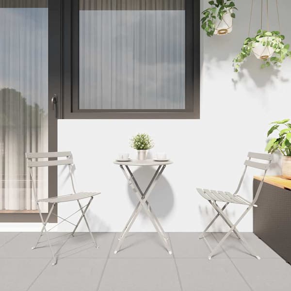 vidaXL Sammenleggbart Bistrosett 3 pcs Beige Stål