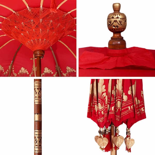 vidaXL Balinesisk Parasol Rød (180-190) x 260 cm Bomull og solid tre