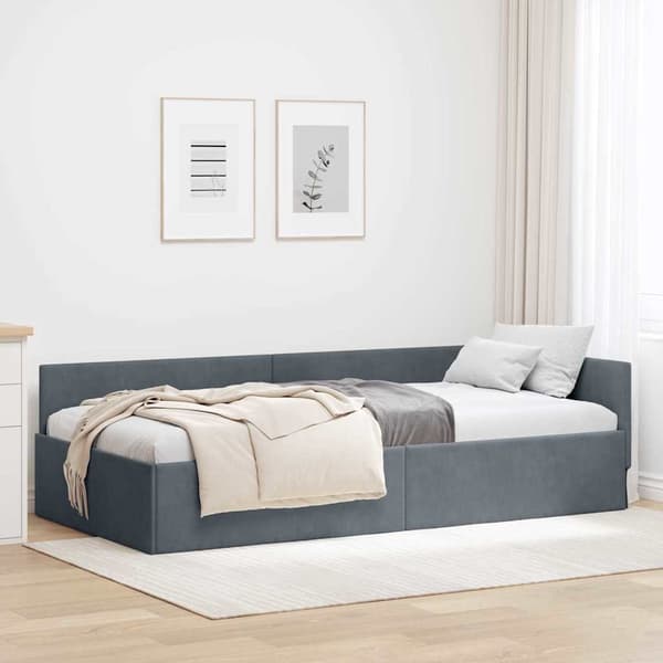 vidaXL Hörnssängram Mörkgrå 90 x 190 cm Sammet