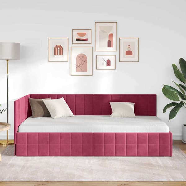 vidaXL Hörnssängram Vinröd 90 x 190 cm Sammet