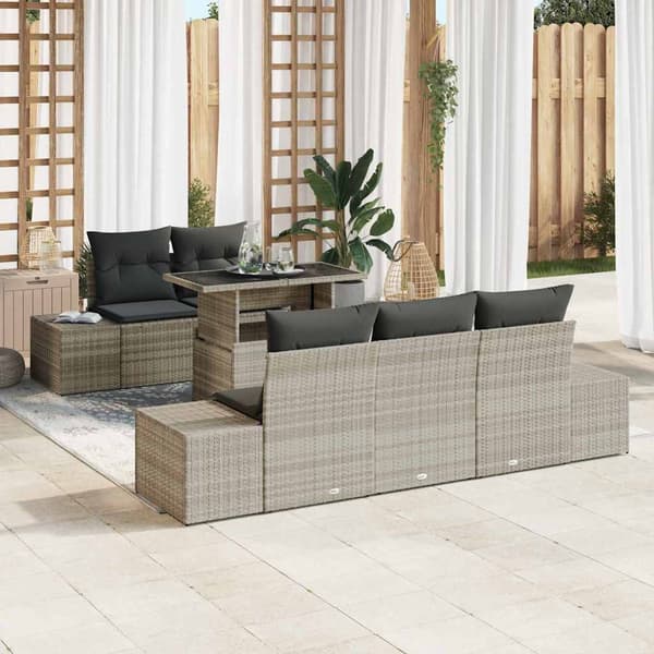 vidaXL Soffset med kudde 6 pcs Ljusgrå konstrotting